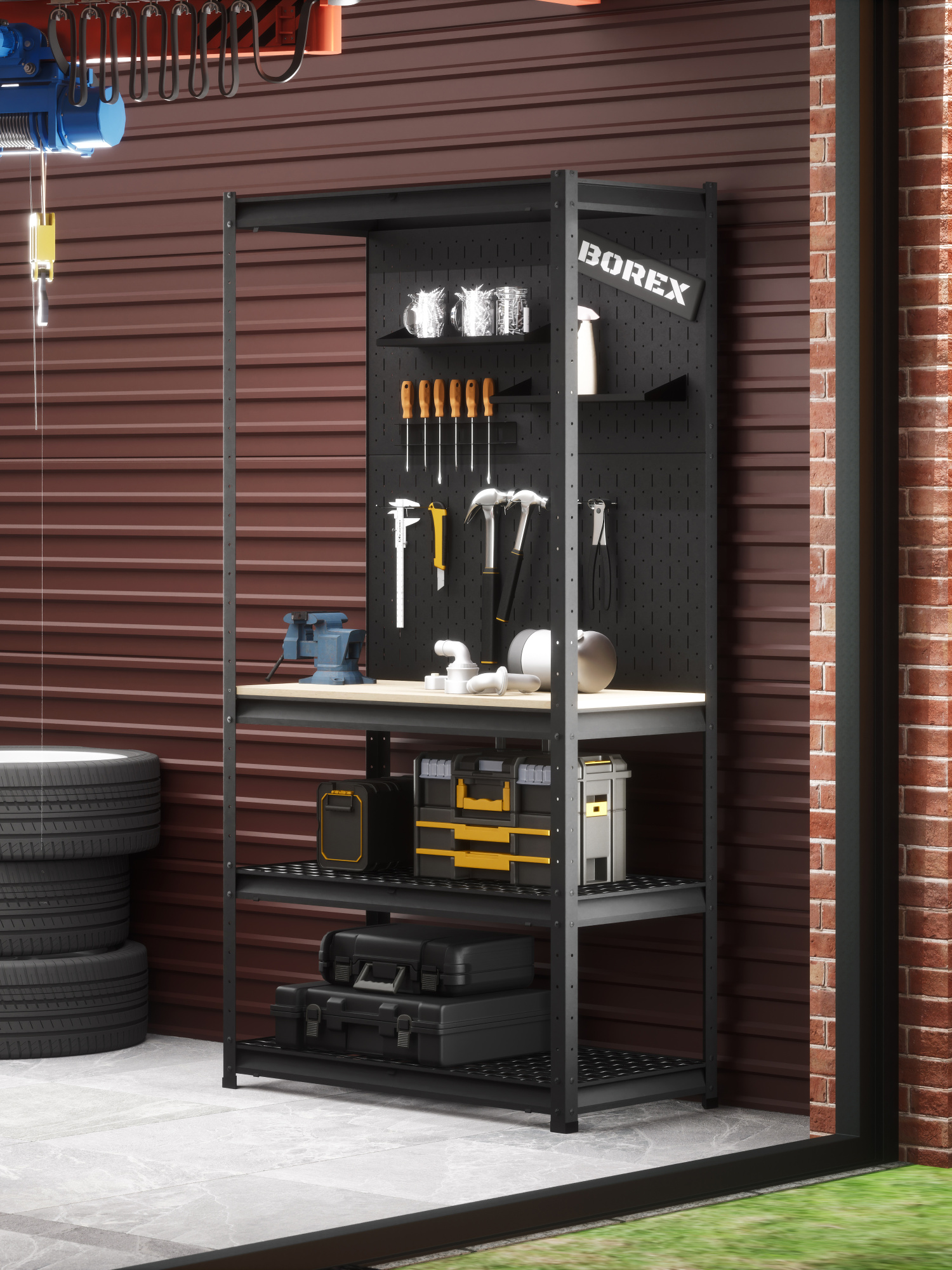 BOREX Верстак-стеллаж 1000х500х2000 для гаража, для мастерской BOREX_VERSTAK_1000
