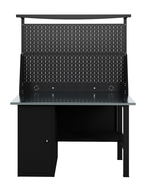 GREENBERG BLACK Верстак-стол с перфопанелью двойной с тумбой 1400мм VERSTAK_BLACK_Т1_ P2_1400