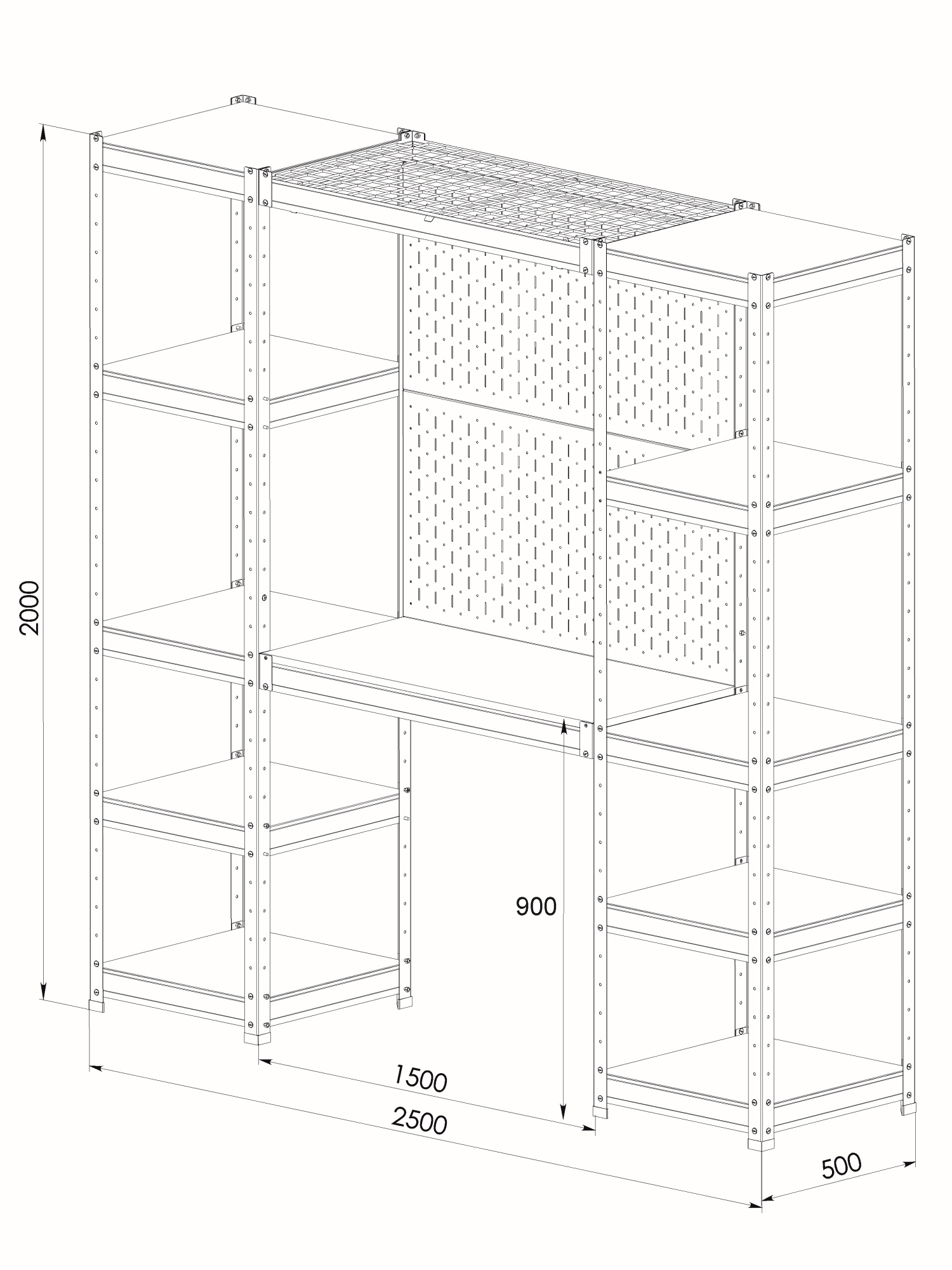 BOREX Верстак-стеллаж 2500х500х2000 для гаража, для мастерской BOREX_VERSTAK-2500