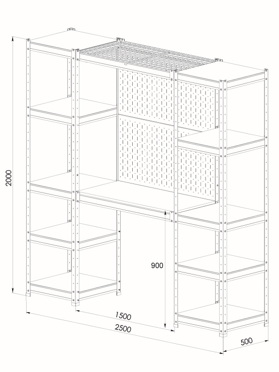 BOREX Верстак-стеллаж 2500х500х2000 для гаража, для мастерской BOREX_VERSTAK-2500