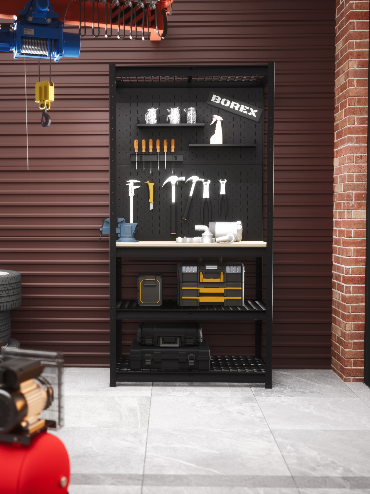 BOREX Верстак-стеллаж 1000х500х2000 для гаража, для мастерской BOREX_VERSTAK_1000