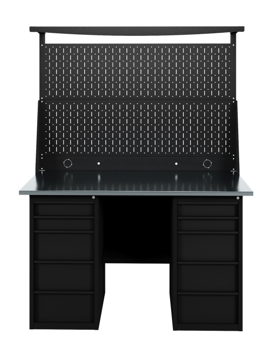GREENBERG BLACK Верстак-стол с перфопанелью двойной с двумя ящиками 1400мм VERSTAK_BLACK_Y2_Р2_1400