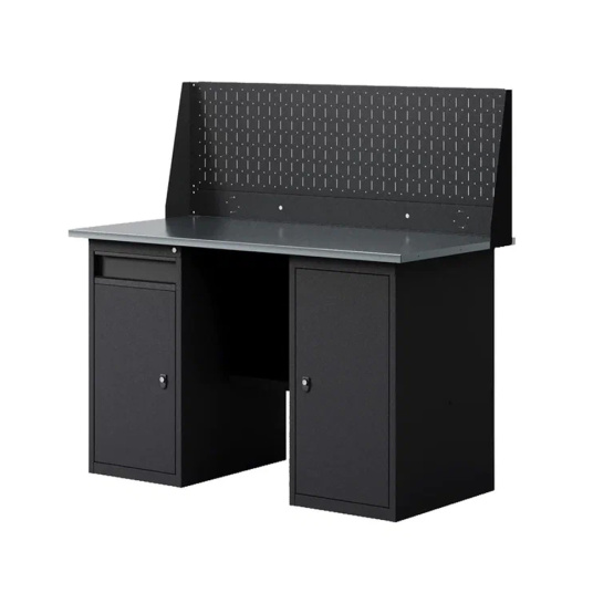 GREENBERG BLACK Верстак-стол с перфопанелью одинарной с тумбой с дверцей и тумбой/ящик 1400мм VERSTAK_BLACK_WT_Р1_1400