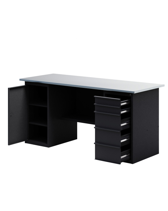 GREENBERG BLACK Верстак-стол с тумбой с ящиками и тумбой с дверцей 1800мм VERSTAK_BLACK_ТY_1800