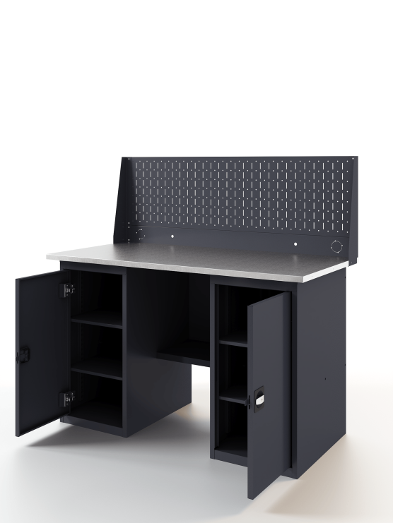 GREENBERG Верстак с перфопанелью одинарной с двумя тумбами 1400мм VERSTAK_Т2_Р1_1400