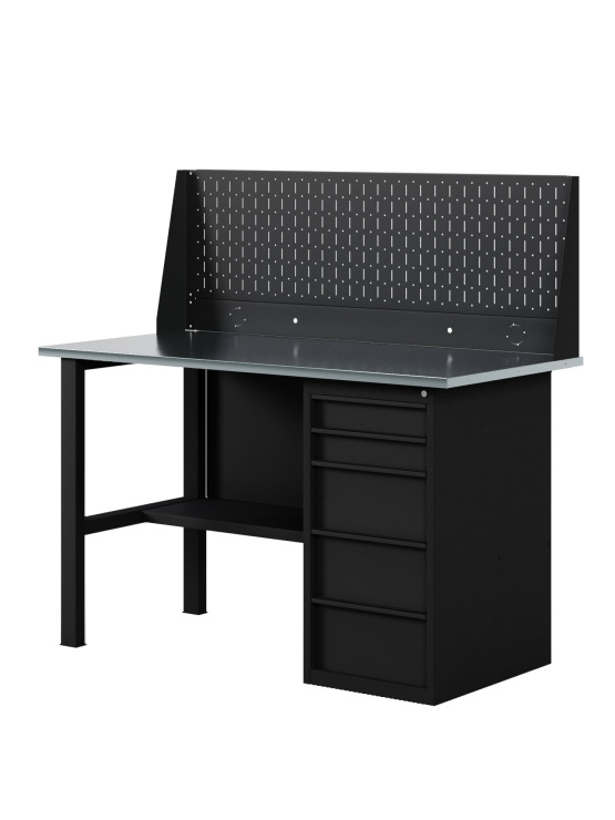 GREENBERG BLACK Верстак-стол с перфопанелью одинарной с ящиками 1200мм VERSTAK_BLACK_Y1_Р1_1200