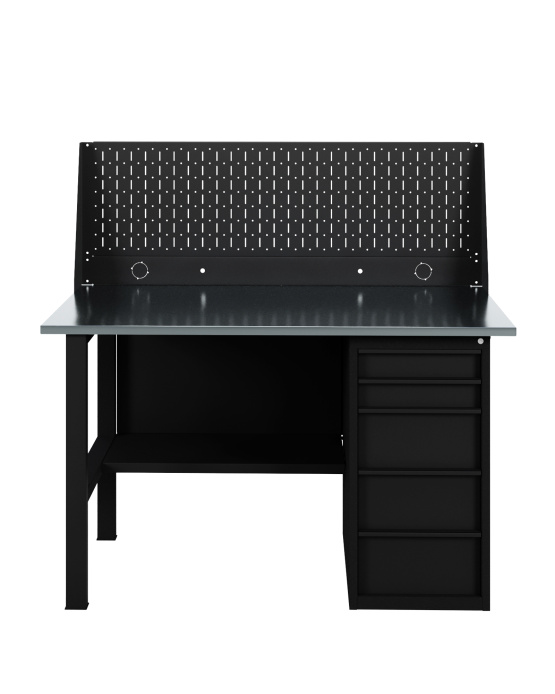 GREENBERG BLACK Верстак-стол с перфопанелью одинарной с ящиками 1200мм VERSTAK_BLACK_Y1_Р1_1200
