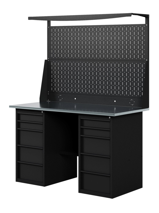 GREENBERG BLACK Верстак-стол с перфопанелью двойной с двумя ящиками 1400мм VERSTAK_BLACK_Y2_Р2_1400