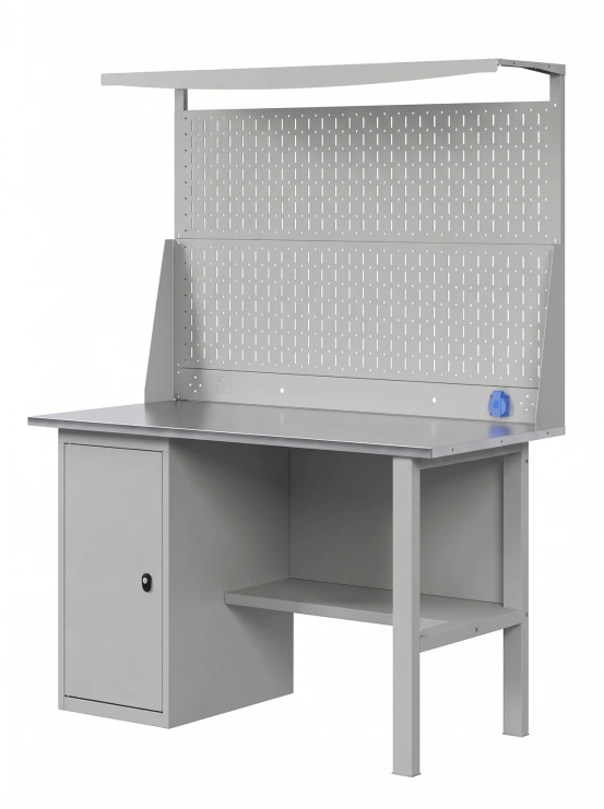 GREENBERG SILVER Верстак с перфопанелью двойной с тумбой 1200мм VERSTAK_SILVER_Т1_P2_1200