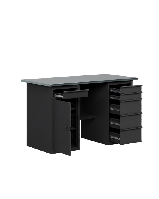 GREENBERG BLACK Верстак-стол с тумбой с ящиками и тумбой/ящик 1400мм VERSTAK_BLACK_WY_1400