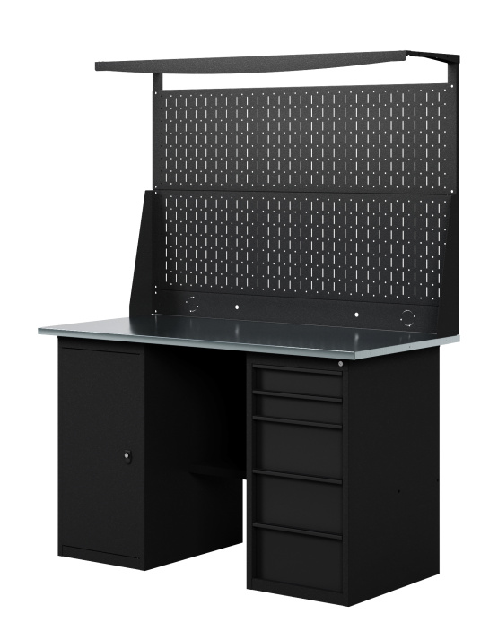 GREENBERG BLACK Верстак-стол с перфопанелью двойной с тумбой и ящиками 1400мм VERSTAK_BLACK_ТY_Р2_1400