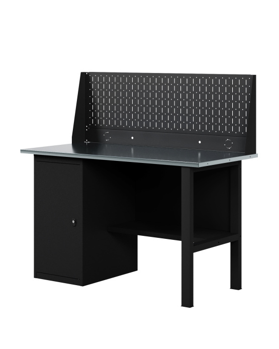 GREENBERG BLACK Верстак-стол с перфопанелью одинарной с тумбой 1400мм VERSTAK_BLACK_Т1_ P1_1400