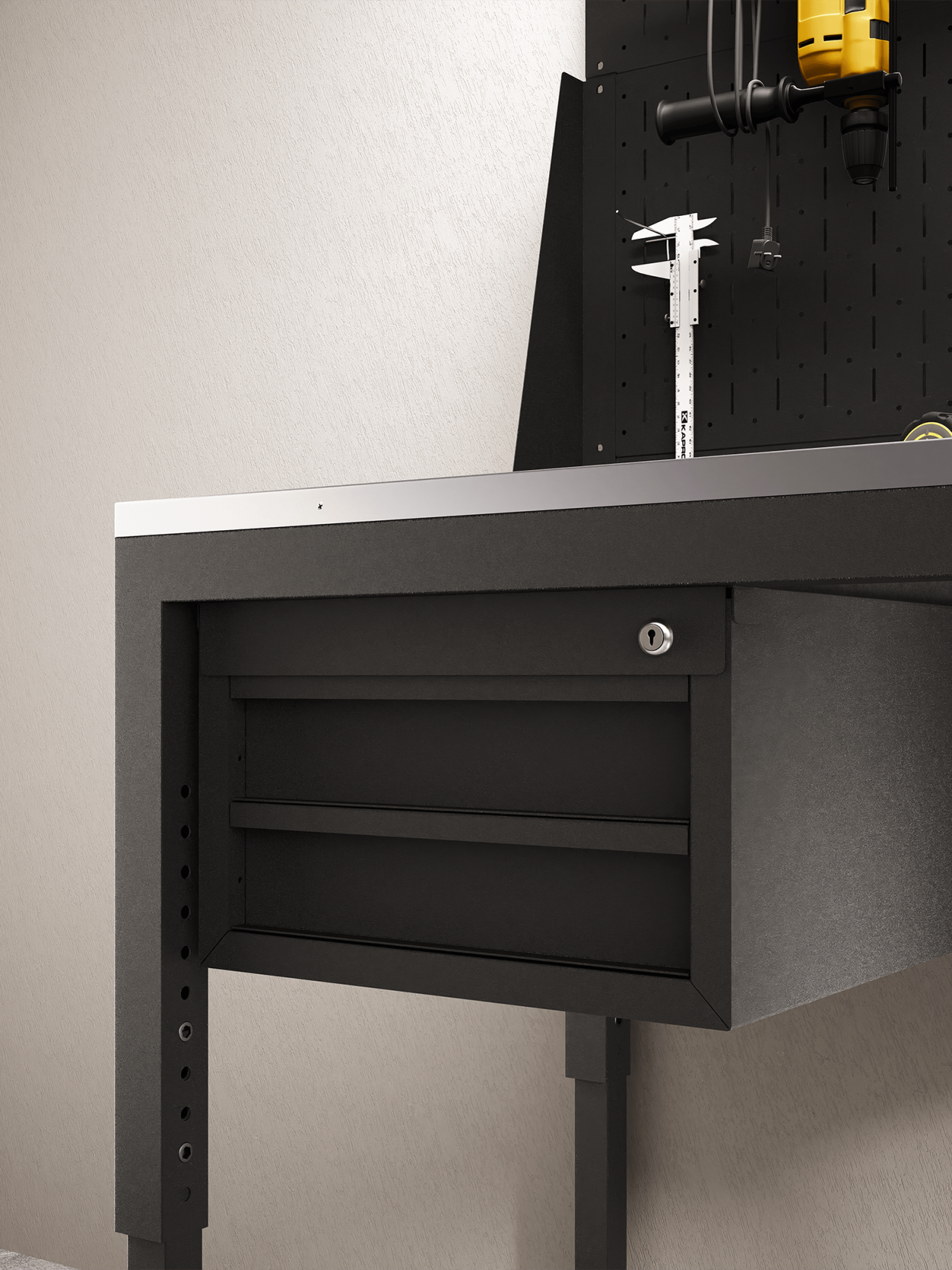 Верстак-стол регулируемый с тумбой и перфопанелью одинарной 1200х700мм VERSTAK_REG_T_P1_1200х700