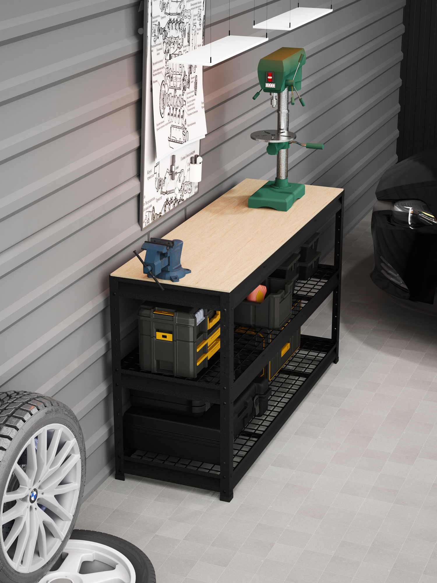 BOREX Верстак-стеллаж 1500х500х900 для гаража, для мастерской BOREX_VERSTAK_900