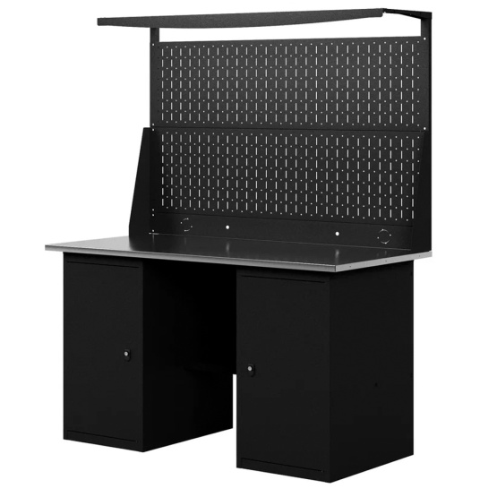 GREENBERG BLACK Верстак-стол с перфопанелью двойной с двумя тумбами 1400мм VERSTAK_BLACK_Т2_Р2_1400