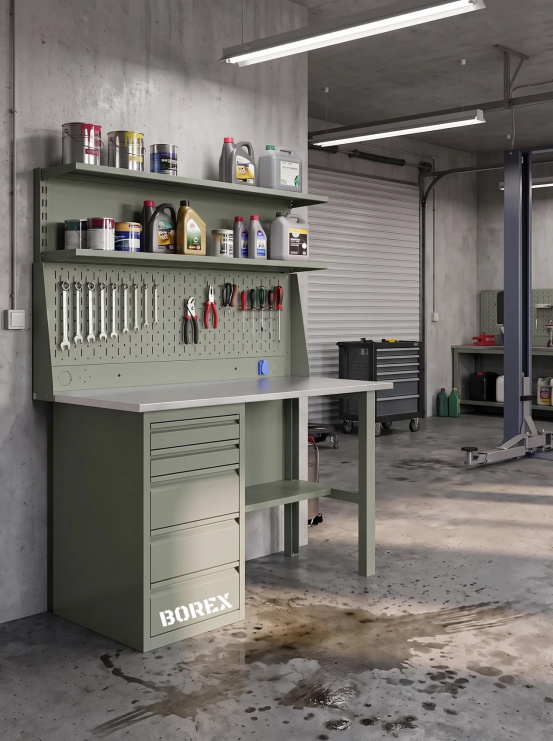 GREENBERG OLIVE Верстак с перфопанелью одинарной с ящиками 1200мм VERSTAK_OLIVE_Y1_Р1_1200