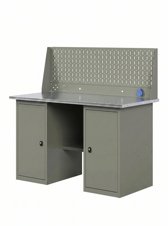 GREENBERG OLIVE Верстак с перфопанелью одинарной с двумя тумбами 1400мм VERSTAK_OLIVE_Т2_Р1_1400