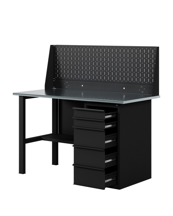 GREENBERG BLACK Верстак-стол с перфопанелью одинарной с ящиками 1200мм VERSTAK_BLACK_Y1_Р1_1200