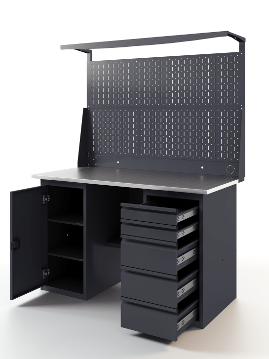 GREENBERG Верстак с перфопанелью двойной с тумбой и ящиками 1400мм VERSTAK_ТY_Р2_1400