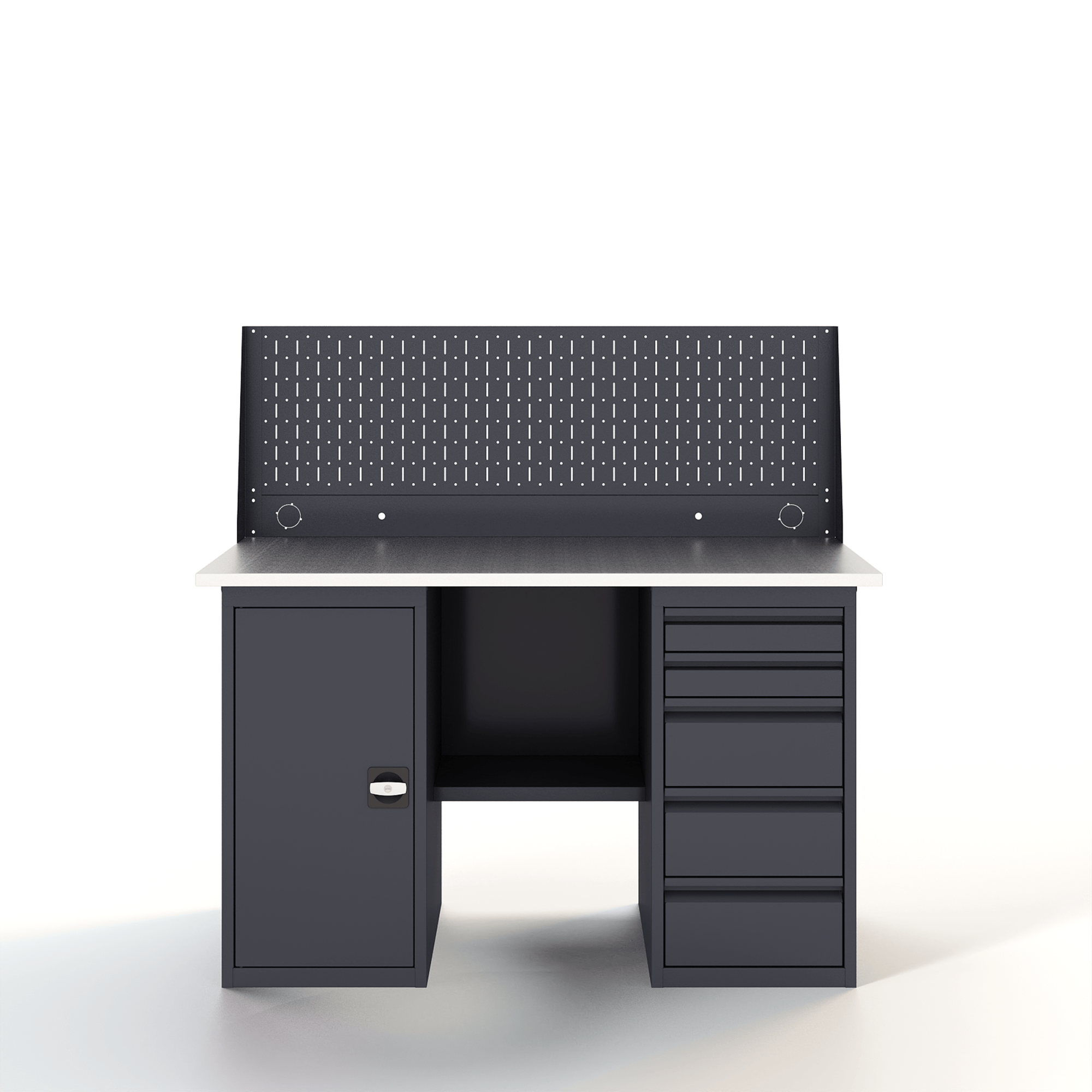 GREENBERG Верстак с перфопанелью одинарной с тумбой и ящиками 1400мм VERSTAK_ТY_Р1_1400