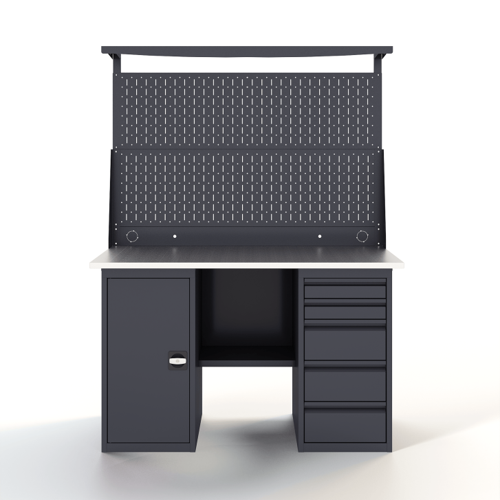 GREENBERG Верстак с перфопанелью двойной с тумбой и ящиками 1400мм VERSTAK_ТY_Р2_1400