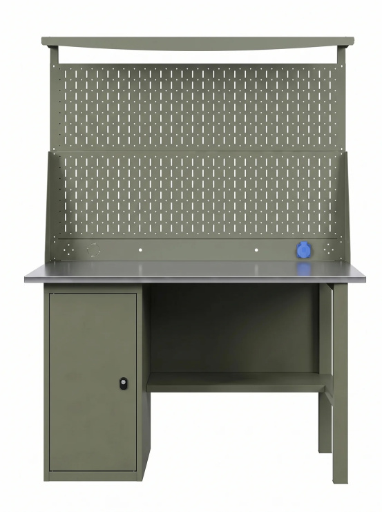 GREENBERG OLIVE Верстак с перфопанелью двойной с тумбой 1200мм VERSTAK_OLIVE_Т1_P2_1200