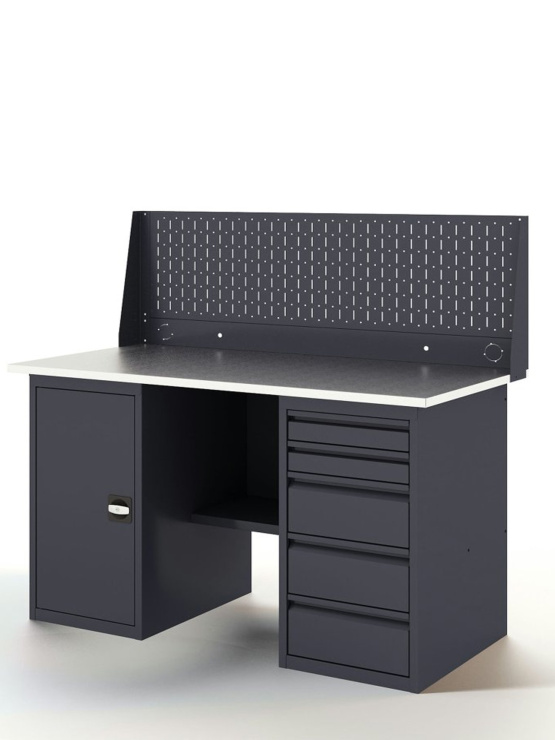 GREENBERG Верстак с перфопанелью одинарной с тумбой и ящиками 1400мм VERSTAK_ТY_Р1_1400