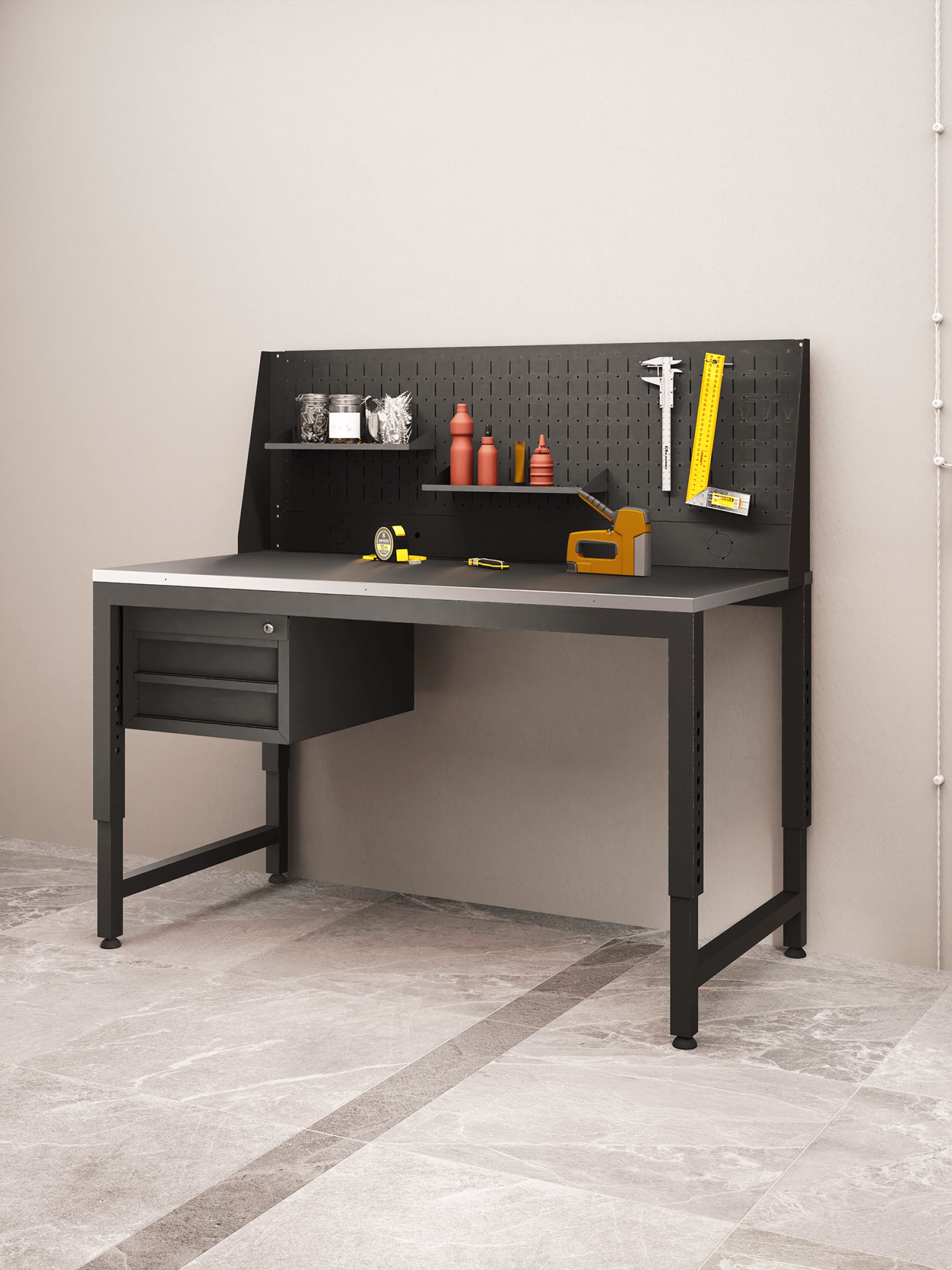 Верстак-стол регулируемый с тумбой и перфопанелью одинарной 1200х700мм VERSTAK_REG_T_P1_1200х700