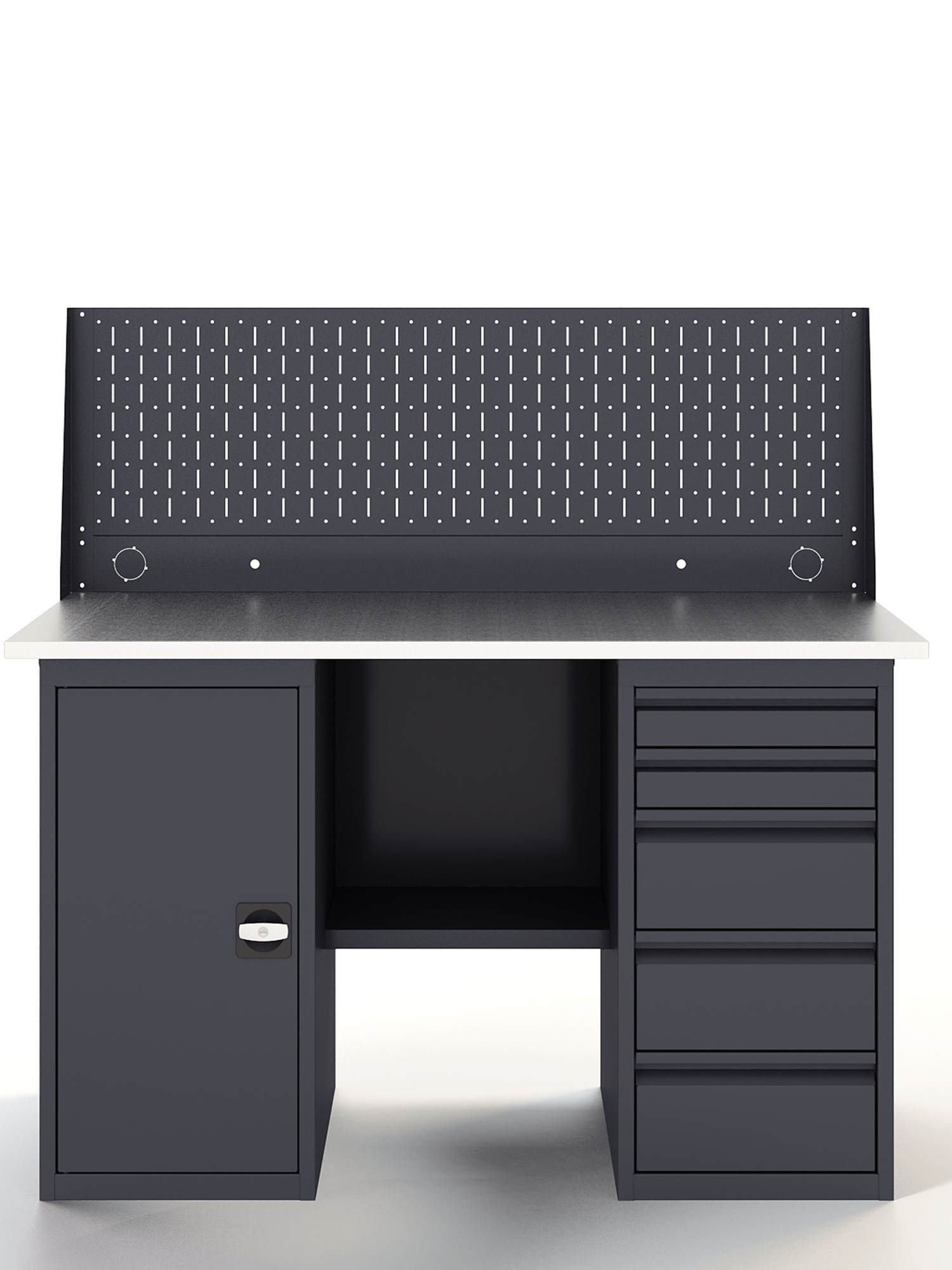 GREENBERG Верстак с перфопанелью одинарной с тумбой и ящиками 1400мм VERSTAK_ТY_Р1_1400