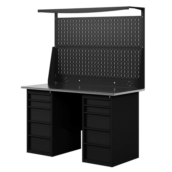 GREENBERG BLACK Верстак-стол с перфопанелью двойной с двумя ящиками 1400мм VERSTAK_BLACK_Y2_Р2_1400