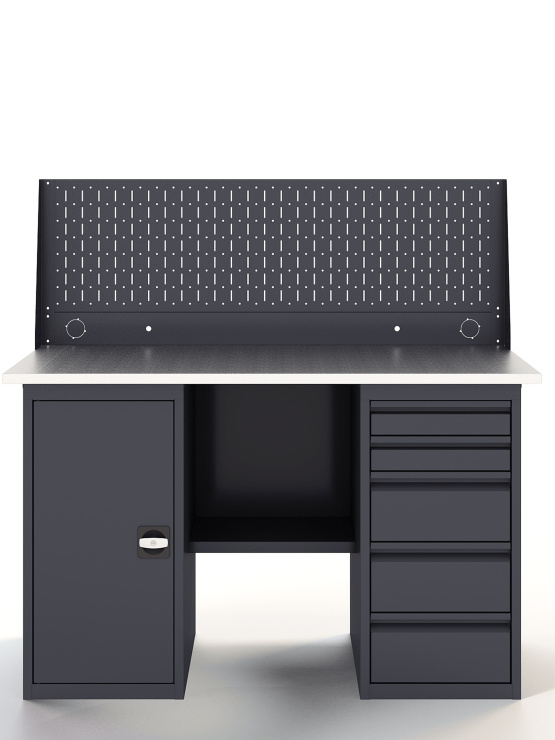 GREENBERG Верстак с перфопанелью одинарной с тумбой и ящиками 1400мм VERSTAK_ТY_Р1_1400