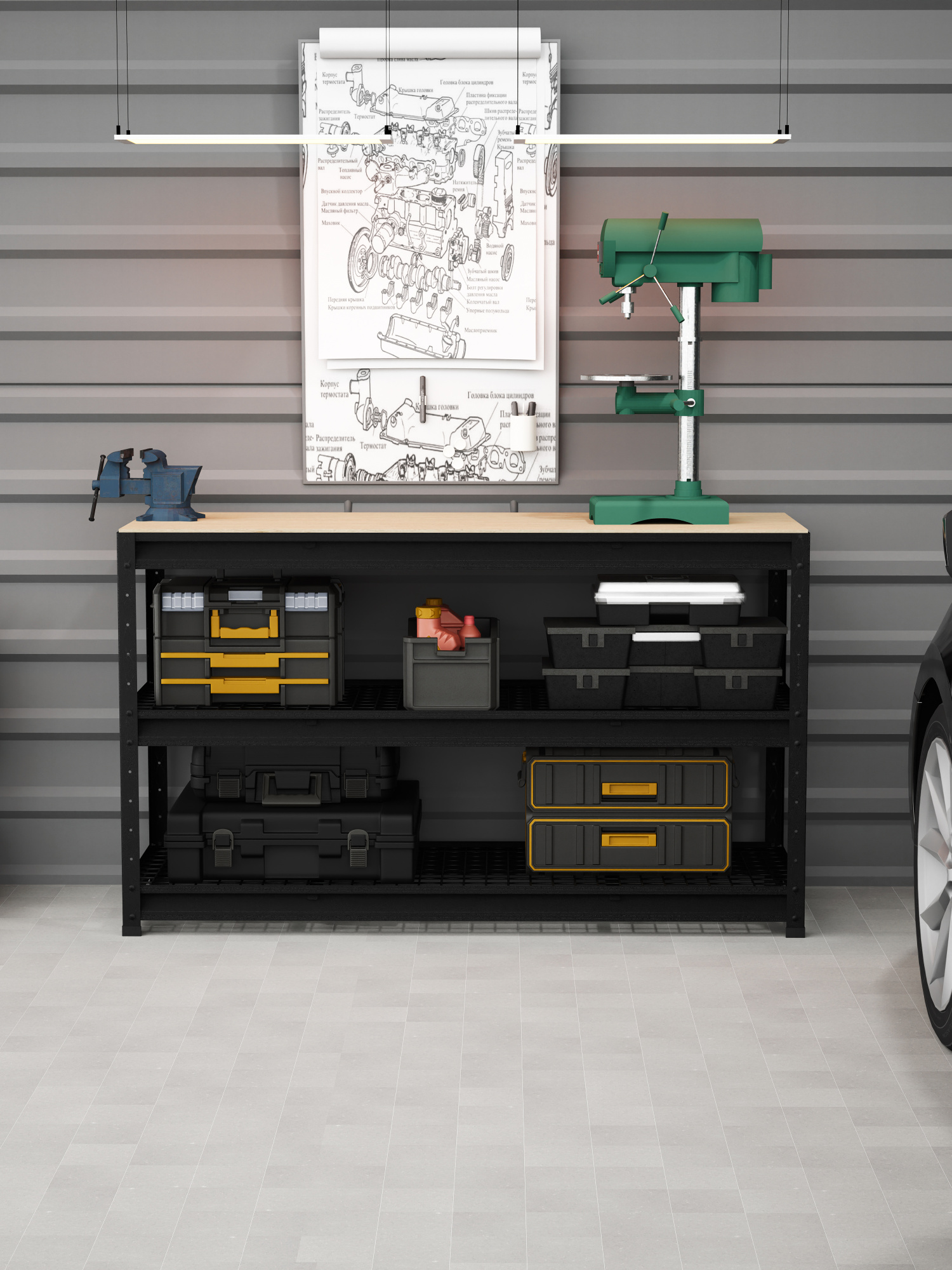 BOREX Верстак-стеллаж 1500х500х900 для гаража, для мастерской BOREX_VERSTAK_900