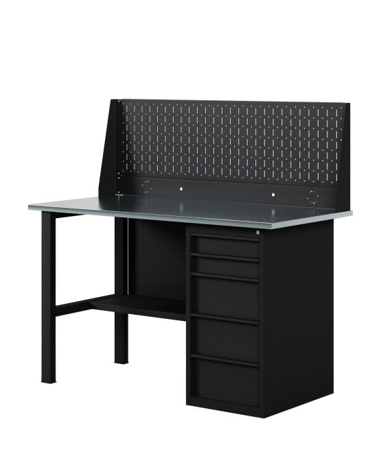 GREENBERG BLACK Верстак-стол с перфопанелью одинарной с ящиками 1200мм VERSTAK_BLACK_Y1_Р1_1200