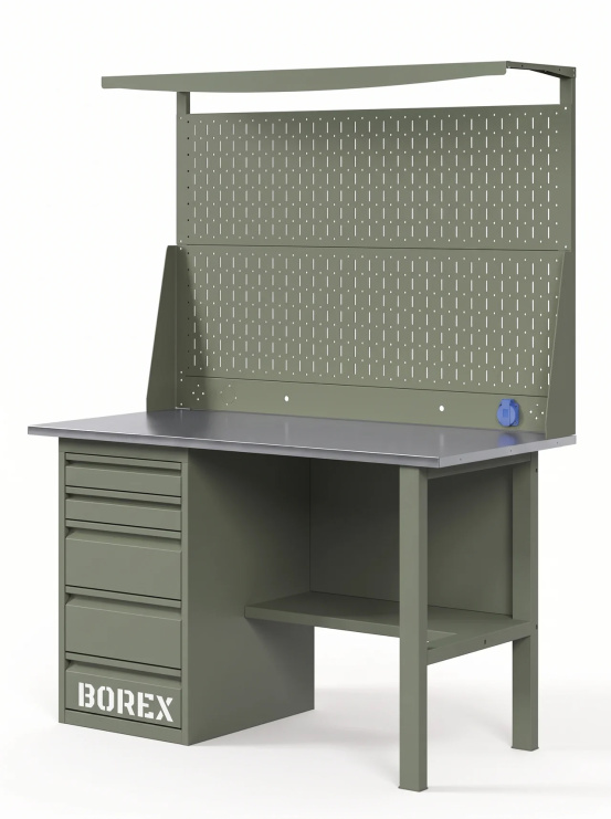 GREENBERG OLIVE Верстак с перфопанелью двойной с ящиками 1200мм VERSTAK_OLIVE_Y1_Р2_1200