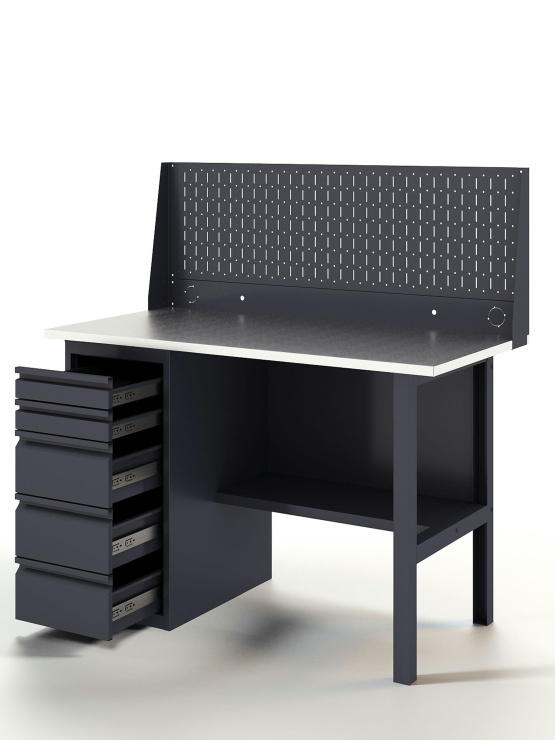 GREENBERG Верстак с перфопанелью одинарной с ящиками 1400мм VERSTAK_Y1_Р1_1400