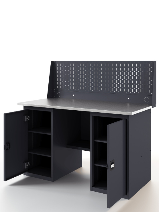 GREENBERG Верстак с перфопанелью одинарной с двумя тумбами 1400мм VERSTAK_Т2_Р1_1400