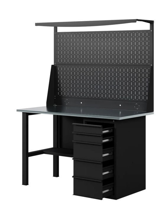GREENBERG BLACK Верстак-стол с перфопанелью двойной с ящиками 1200мм VERSTAK_BLACK_Y1_Р2_1200