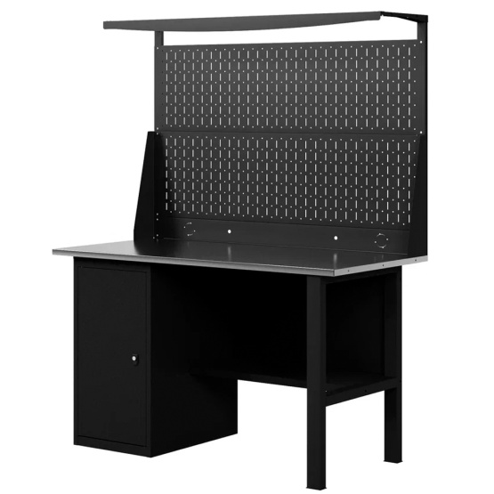 GREENBERG BLACK Верстак-стол с перфопанелью двойной с тумбой 1400мм VERSTAK_BLACK_Т1_ P2_1400