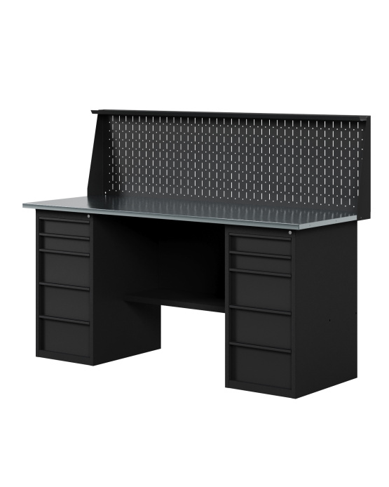 GREENBERG BLACK Верстак-стол с двумя тумбами с ящиками с перфопанелью 1600мм VERSTAK_BLACK_Y2_P_1600