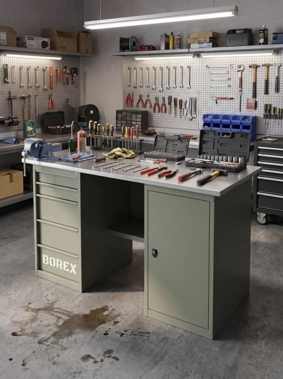 GREENBERG OLIVE Верстак с тумбой и ящиками 1400мм VERSTAK_OLIVE_ТY_1400
