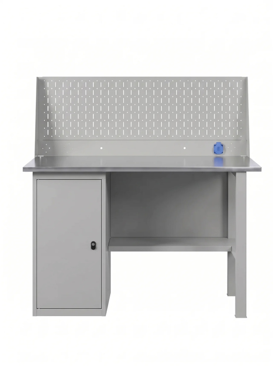 GREENBERG SILVER Верстак с перфопанелью одинарной с тумбой 1200мм VERSTAK_SILVER_Т1_P1_1200