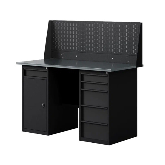 GREENBERG BLACK Верстак-стол с перфопанелью одинарной с тумбой с ящиками и тумбой/ящик 1400мм VERSTAK_BLACK_WY_Р1_1400