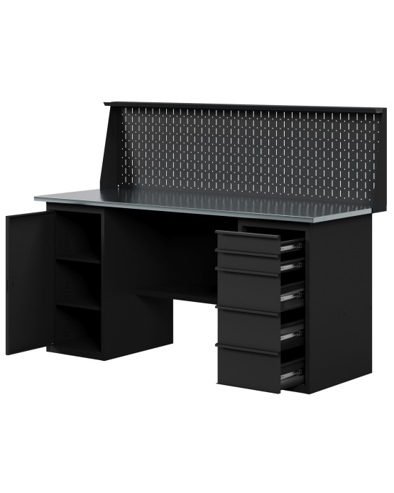 GREENBERG BLACK Верстак-стол с тумбой с ящиками и тумбой с дверцей с перфопанелью 1600мм VERSTAK_BLACK_ТY_P_1600