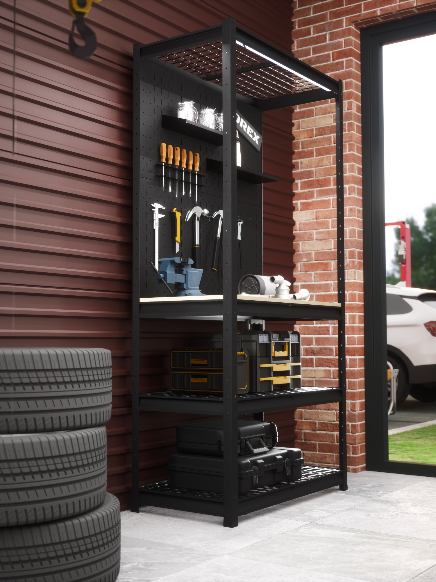 BOREX Верстак-стеллаж 1000х500х2000 для гаража, для мастерской BOREX_VERSTAK_1000