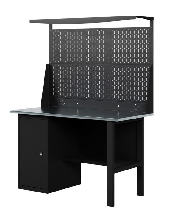 GREENBERG BLACK Верстак-стол с перфопанелью двойной с тумбой 1400мм VERSTAK_BLACK_Т1_ P2_1400
