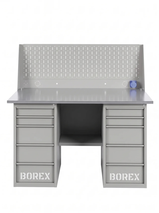 GREENBERG SILVER Верстак с перфопанелью одинарной с двумя ящиками 1400мм VERSTAK_SILVER_Y2_Р1_1400
