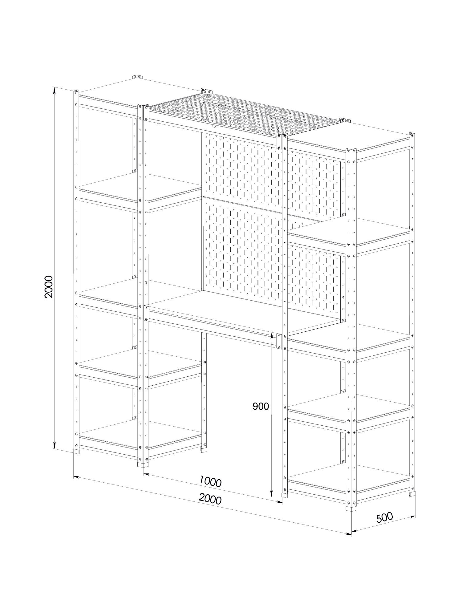 BOREX Верстак-стеллаж 2000х500х2000 для гаража, для мастерской BOREX_VERSTAK_2000