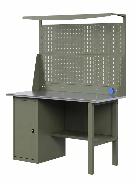 GREENBERG OLIVE Верстак с перфопанелью двойной с тумбой 1200мм VERSTAK_OLIVE_Т1_P2_1200