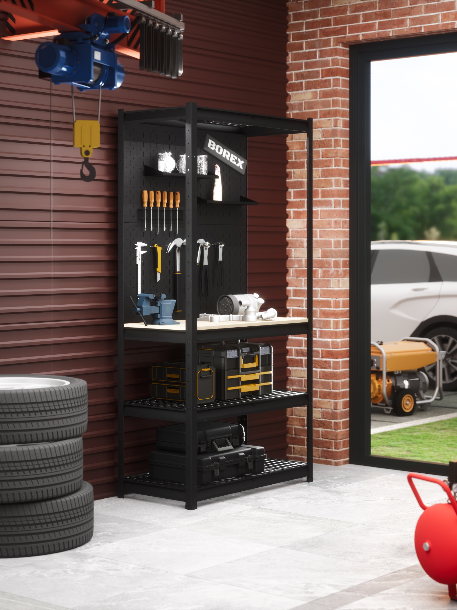 BOREX Верстак-стеллаж 1000х500х2000 для гаража, для мастерской BOREX_VERSTAK_1000