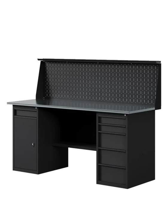 GREENBERG BLACK Верстак-стол с тумбой с ящиками и тумбой/ящик с перфопанелью 1600мм VERSTAK_BLACK_WY_P_1600